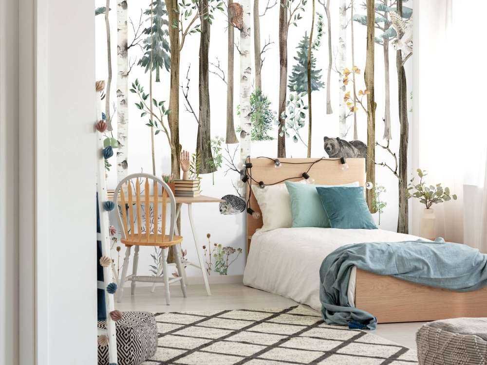 Gezeichneter Wald mit Herbsttieren