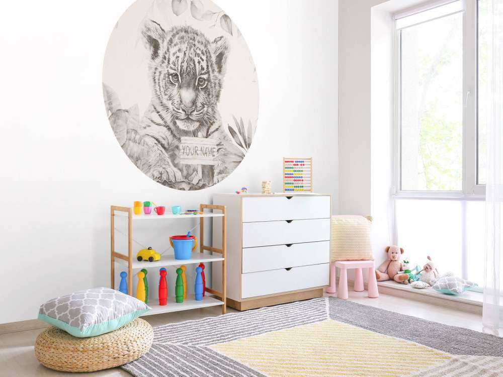 Niedlicher Tiger mit Pflanzen beige