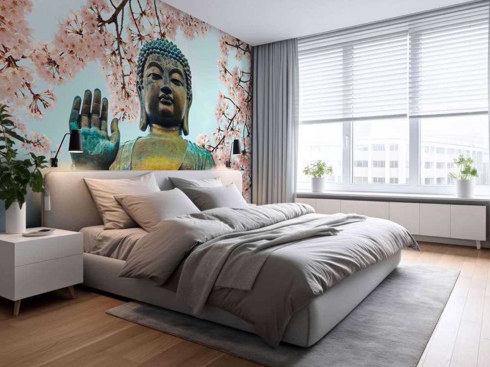 Buddha umgeben mit Kirschblüten
