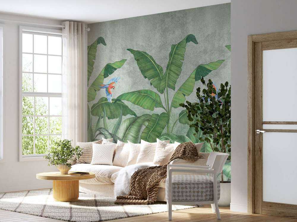 Tropische Blätter auf Beton