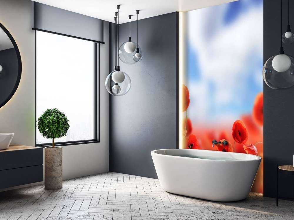 Blauer Himmel und rote Mohnblumen