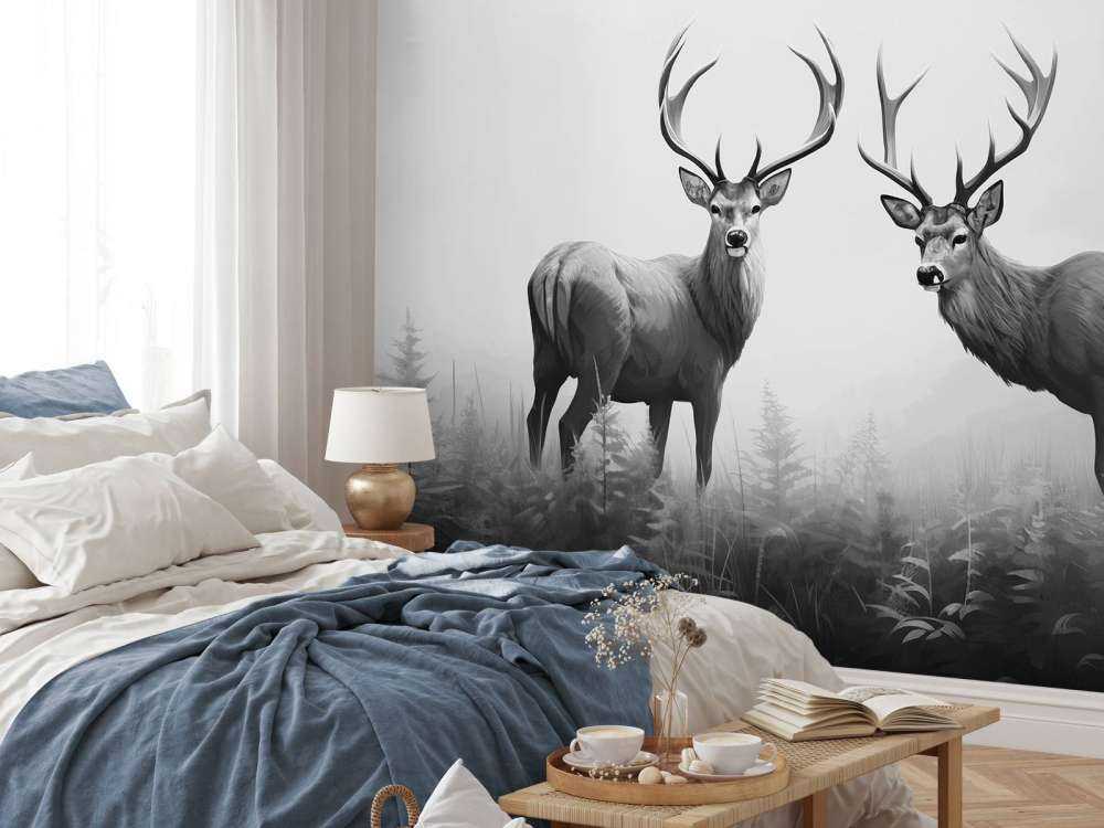 Nebliger Wald Hirsch Symmetrie