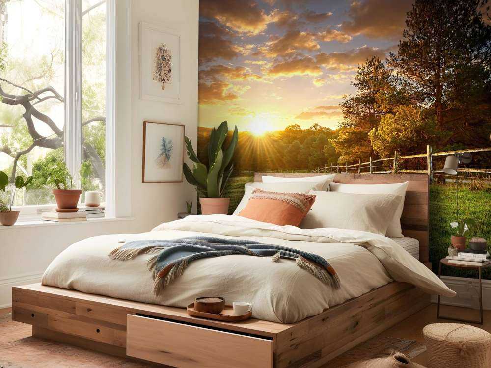 Weide mit Sonnenuntergang