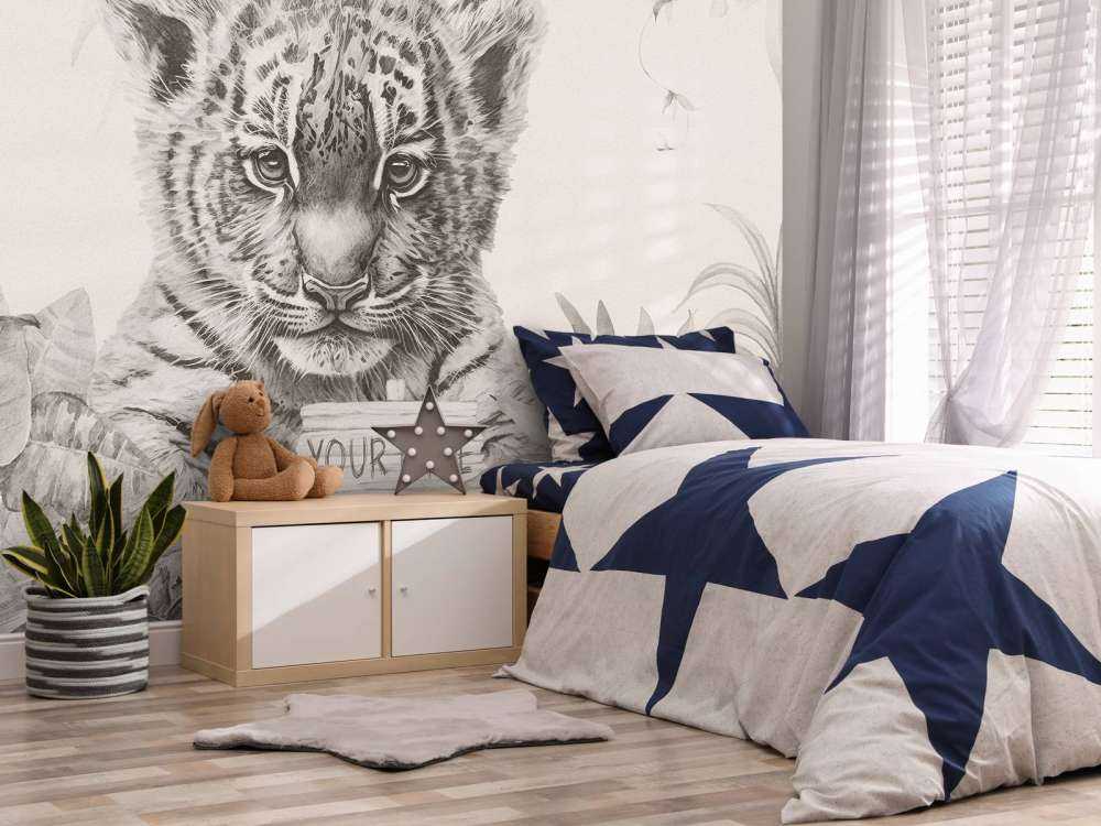 Niedlicher Tiger mit Pflanzen beige