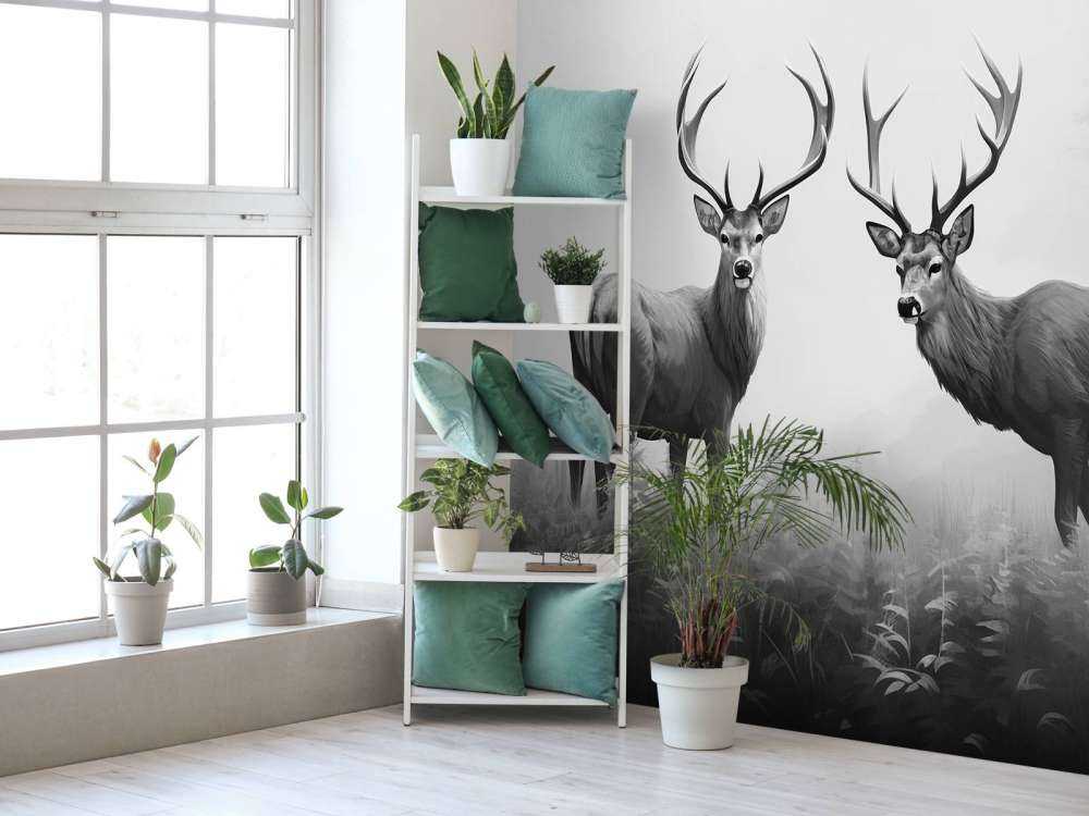 Nebliger Wald Hirsch Symmetrie