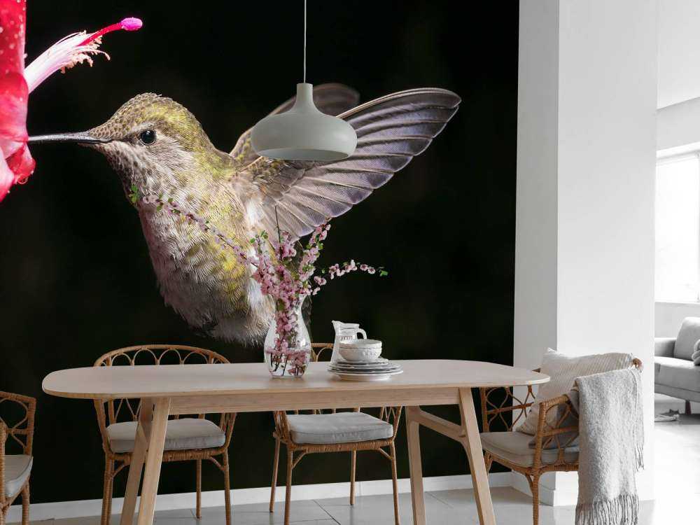 Kolibri mit roter Blume